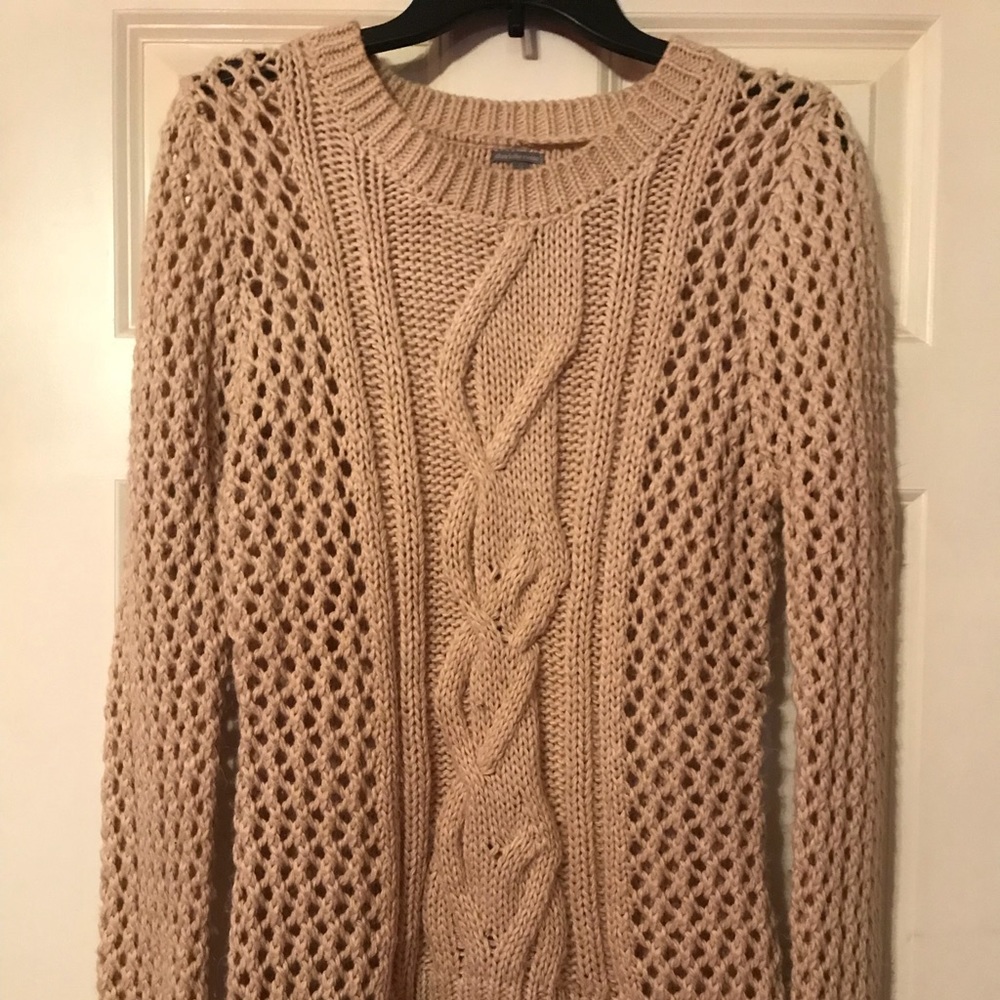 Tan Loose Knit Sweater Dress